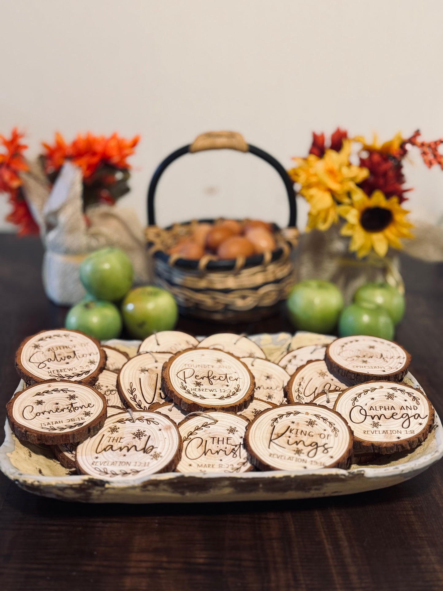 Wooden Laser-Engraved “Names of Jesus” Ornament Set of 12 • Christian Gift • Scripture Decor • Christmas Tree Ornaments • Fast Shipping