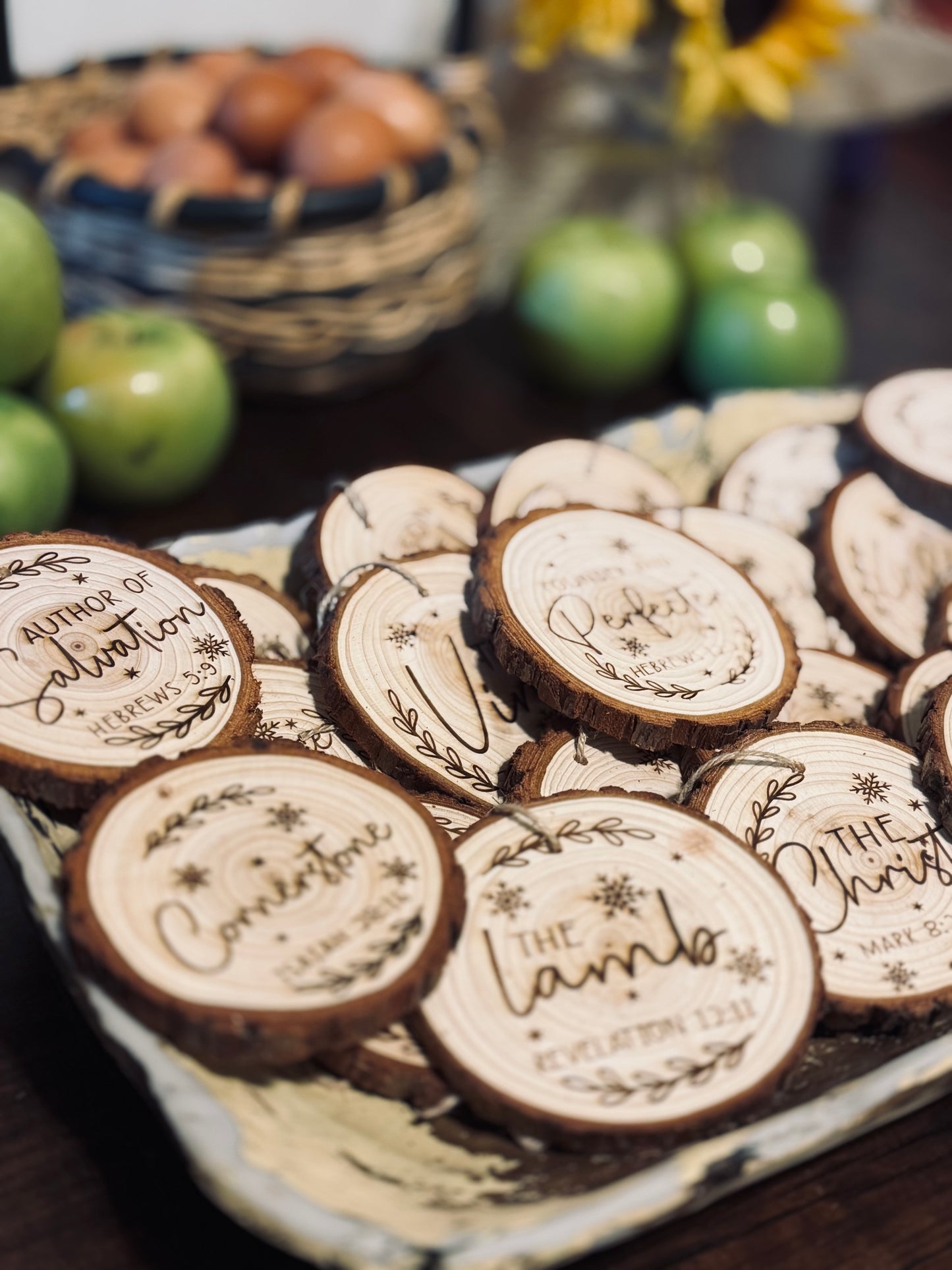 Wooden Laser-Engraved “Names of Jesus” Ornament Set of 12 • Christian Gift • Scripture Decor • Christmas Tree Ornaments • Fast Shipping